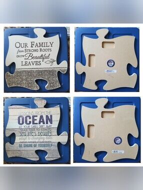 P Graham Dunn - Decorative Puzzle Wall Art Set - Neutral Coastal & Family Quotes